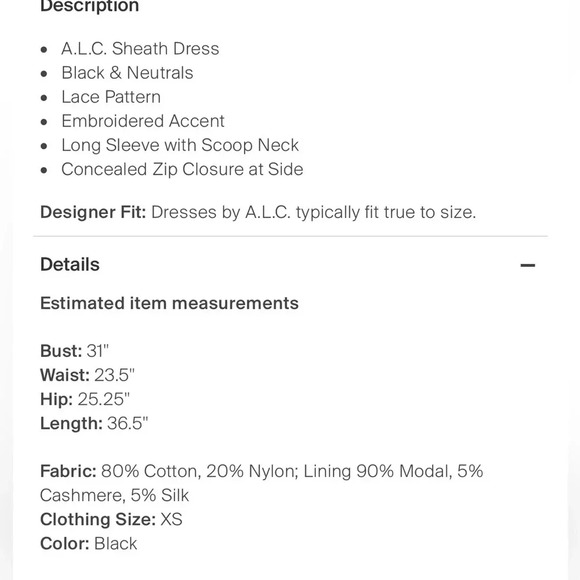 A.L.C. Lace dress size XS - Picture 3 of 3